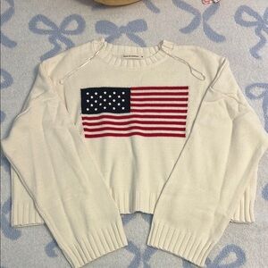 Cream Crew Neck Sweater with American Flag